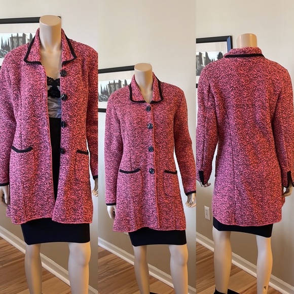 Willow Sweaters - Willow Trendy Pink/Black Marled Long Buttoned Front Cardigan/Coat. Size S.D/A12…